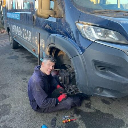 Owner Dan, replacing brake pads on his van.